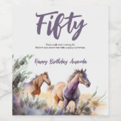 Waterverf Paarden Paarse Sage Vijftigste Verjaarda Wijn Etiket (Enkel label)