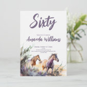 Waterverf Paarden Paarse Sage Zestigste Verjaardag Kaart (Staand voorkant)