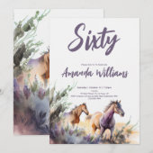 Waterverf Paarden Paarse Sage Zestigste Verjaardag Kaart (Voorkant / Achterkant)