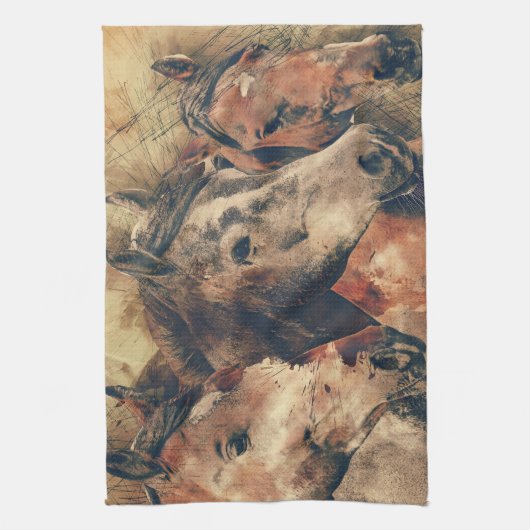 Waterverf paarden theedoek (Verticaal)