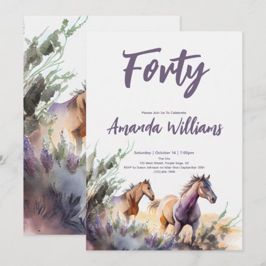 Waterverf Paarden Veertigste verjaardag Kaart (Voorkant / Achterkant)