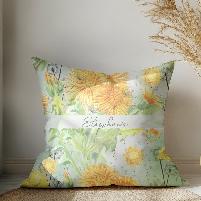  Waterverf paardenbloem patroon monogram Kussen (Creator heeft geüpload)