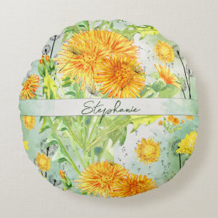  Waterverf paardenbloem patroon monogram Rond Kussen