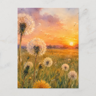 Waterverf Paardenbloemen bij Zonsondergang Weidela Briefkaart