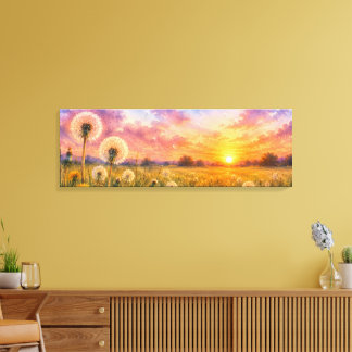 Waterverf Paardenbloemen bij Zonsondergang Weidela Canvas Afdruk