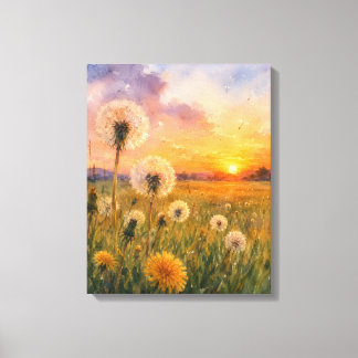 Waterverf Paardenbloemen bij Zonsondergang Weidela Canvas Afdruk