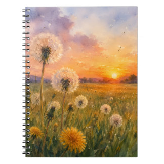 Waterverf Paardenbloemen bij Zonsondergang Weidela Notitieboek