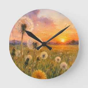 Waterverf Paardenbloemen bij Zonsondergang Weidela Ronde Klok
