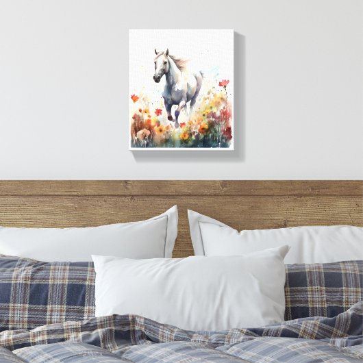 Waterverf Paardengaloping door een veld Canvas Afdruk (Insitu (Slaapkamer))