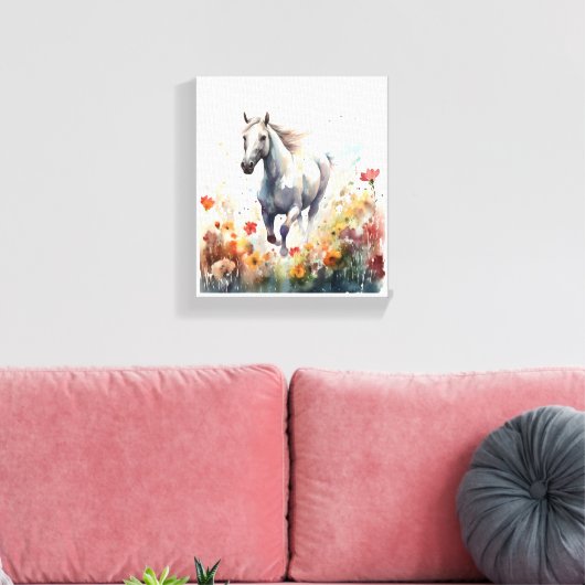 Waterverf Paardengaloping door een veld Canvas Afdruk (Insitu (Woonkamer))