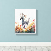 Waterverf Paardengaloping door een veld Canvas Afdruk (Insitu (Houten vloer))