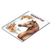 Waterverf paardenkop met bloemenboeketbloemen notitieboek (Linkerzijde)