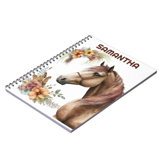 Waterverf paardenkop met bloemenboeketbloemen notitieboek (Linkerzijde)