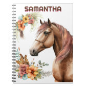 Waterverf paardenkop met bloemenboeketbloemen notitieboek (Voorkant)