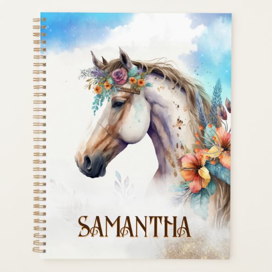 Waterverf paardenkop tropische boho bloemen naam planner (Voorkant)