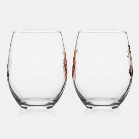 Waterverf Paardenkoppen met bloemenkransen Wijnglas Zonder Voet (Links)