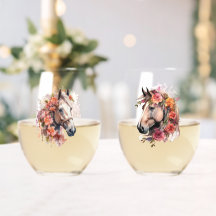 Waterverf Paardenkoppen met bloemenkransen