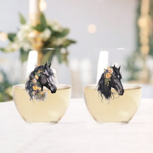 Waterverf Paardenkoppen met bloemenkransen