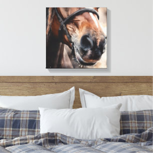 Waterverf Paardenneus Paard Meisje Close-up Neus Canvas Afdruk