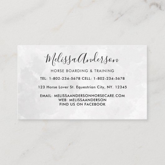 Waterverf Paardenpaard Gepersonaliseerde paardensp Visitekaartje (Achterkant)