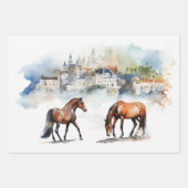 Waterverf Paardenportret met pastelachtergrond Inpakpapier Vel (Voorkant)