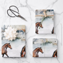 Waterverf Paardenportret met pastelachtergrond Inpakpapier Vel