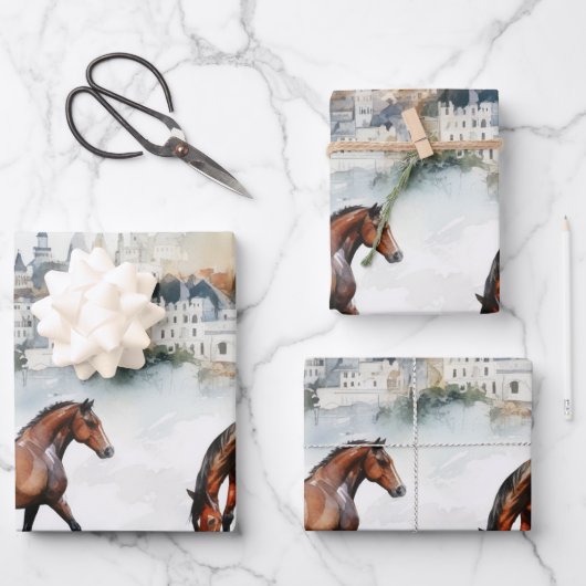 Waterverf Paardenportret met pastelachtergrond Inpakpapier Vel (Voorkant)