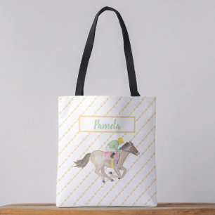 Waterverf Paardenrace Jockey gepersonaliseerd Tote Bag