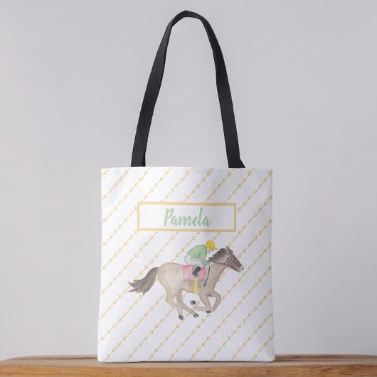Waterverf Paardenrace Jockey gepersonaliseerd Tote Bag
