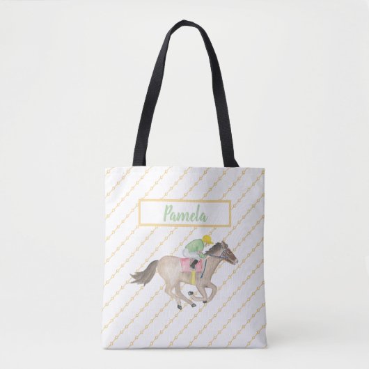 Waterverf Paardenrace Jockey gepersonaliseerd Tote Bag (Voorkant)