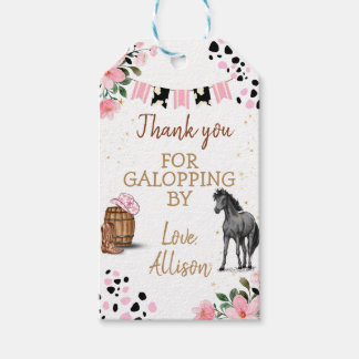 Waterverf paardenverjaardag cowgirl Pony Cadeaulabel