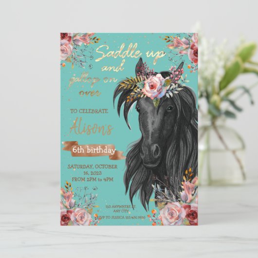 Waterverf paardenverjaardag cowgirl Pony Kaart (Staand voorkant)