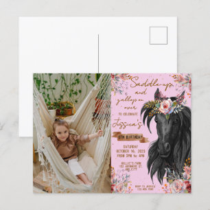 Waterverf paardenverjaardagscowgirl briefkaart