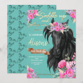 Waterverf paardenverjaardagscowgirl kaart (Voorkant / Achterkant)