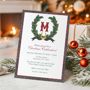 Waterverf Paardrijden Kerst Monogram Krans Kaart