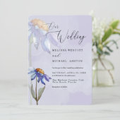 Waterverf Paars blauw Gerbera Daisy Wedding Kaart (Staand voorkant)