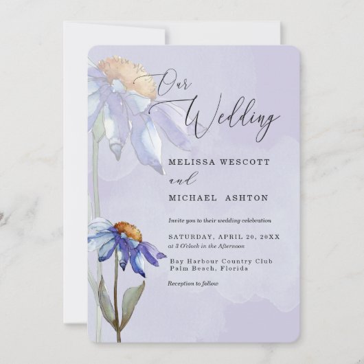 Waterverf Paars blauw Gerbera Daisy Wedding Kaart (Voorkant)