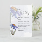 Waterverf Paars blauw Gerbera Daisy Wedding Kaart (Staand voorkant)