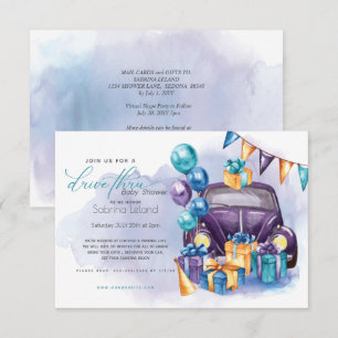 Waterverf Paars Blauwgroen drive-Thru Baby shower Kaart