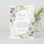 Waterverf Paars Bloemen Goud Lijst Sweet 16 Bedankkaart (Staand voorkant)