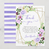 Waterverf Paars Bloemen Goud Lijst Sweet 16 Bedankkaart (Voorkant / Achterkant)