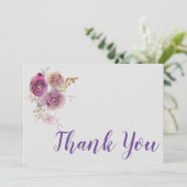 Waterverf paars bloemmotief bedankkaart (Staand voorkant)