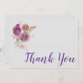 Waterverf paars bloemmotief bedankkaart (Voorkant / Achterkant)