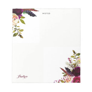 Waterverf Paars Boho Floral herfst gepersonaliseer Notitieblok
