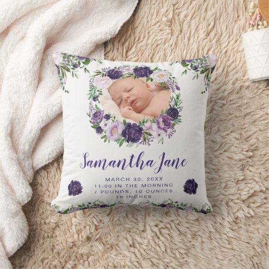 Waterverf Paars & Cream Flowers Baby Foto Kussen (Deken)