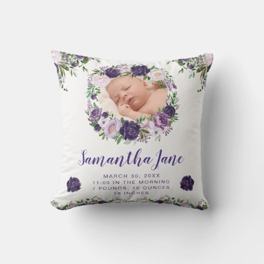 Waterverf Paars & Cream Flowers Baby Foto Kussen (Voorkant)