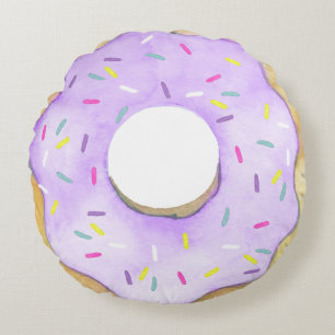 Waterverf Paars Donut Sprinkles Cute Doughnut Rond Kussen