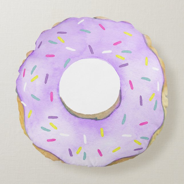 Waterverf Paars Donut Sprinkles Cute Doughnut Rond Kussen (Voorkant)