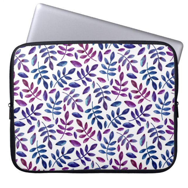 Waterverf paars en blauw foliepatroon laptop sleeve (Voorkant)