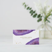Waterverf Paars en Faux Gold Geode Visitekaartje (Staand voorkant)